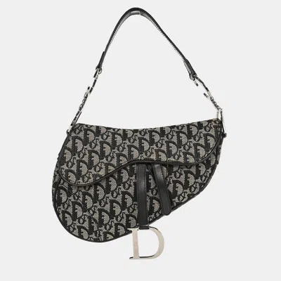 Pre-owned Dior Christian  Black Trotter Saddle Handbag In Sand