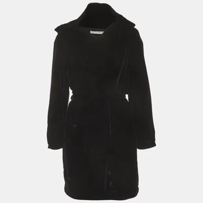 Pre-owned Dior Christian  Black Velvet Belted Hoodie Mini Dress M