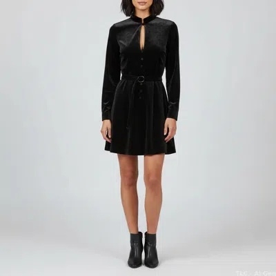 Pre-owned Dior Christian  Black Velvet Belted Mini Dress S