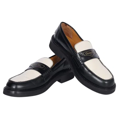 Pre-owned Dior Christian  Black White Brushed Calfskin Boy Loafers Us 8-8.5
