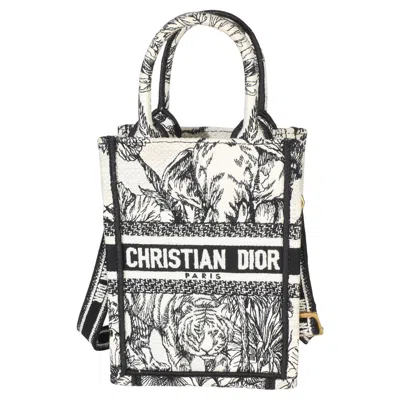 Pre-owned Dior Christian  Black White Embroidered Toile De Jouy Mini Book Tote Phone Bag