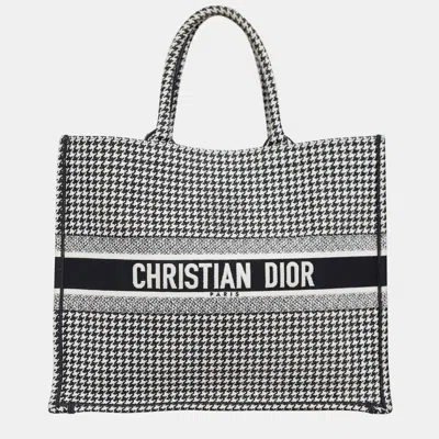 Pre-owned Dior Christian  Black/ White Houndstooth Large Book Tote Bag