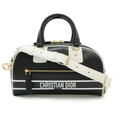 Pre-owned Dior Christian  Black White Leather Rubber Handbag Shoulder Bag () In Multi