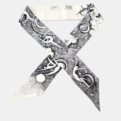 Pre-owned Dior Christian  Black White Twilly Scarf