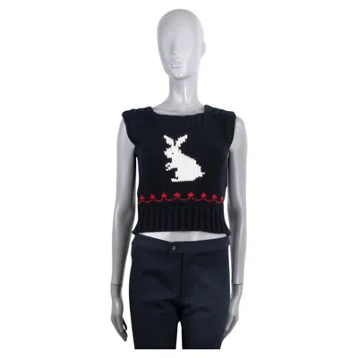 Pre-owned Dior Christian  Black Wool & Cashmere 2021 Amour Rabbit Sweater Vest 36 Xs