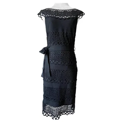 Pre-owned Dior Christian  Black Wool And Openwork Lace Cocktail Dress With Silk Lining