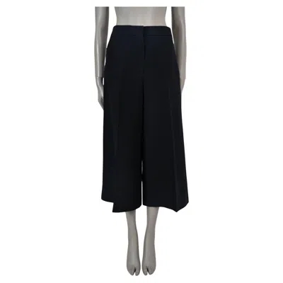 Pre-owned Dior Christian  Black Wool & Silk Wide Leg Cropoped Pants 42 L