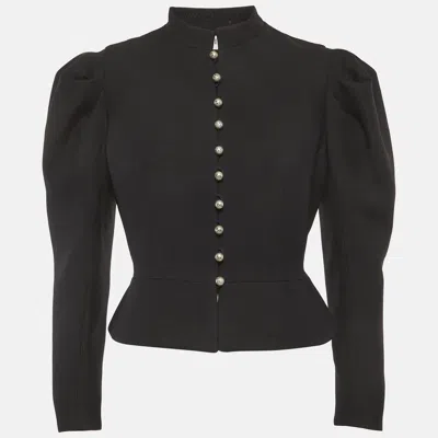 Pre-owned Dior Christian  Black Wool Blend Crepe Cropped Puffed Sleeve Blazer M