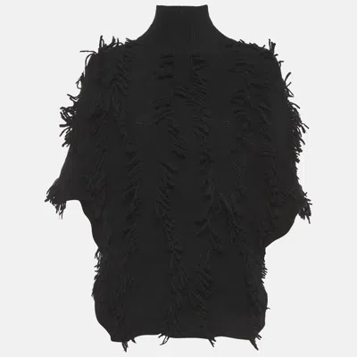 Pre-owned Dior Christian  Black Wool Blend Fringed Sweater S