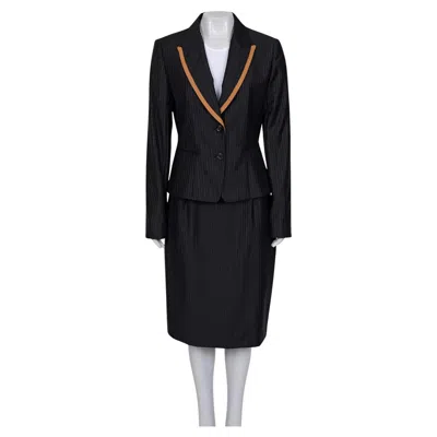 Pre-owned Dior Christian  Black Wool Pinstripe Suit Sz. Fr44 / Xxl