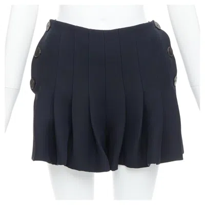 Pre-owned Dior Christian  Black Wool Silk Nautical Pleated Front Skirt Fr34 Xxs