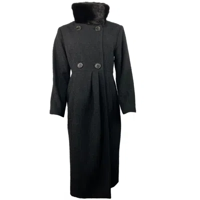 Pre-owned Dior Christian  Black Wool Tweed And Fur Coat Jacket Size 40