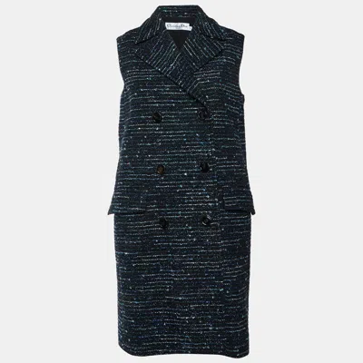 Pre-owned Dior Christian  Black/blue Tweed Double Breasted Vest Coat M
