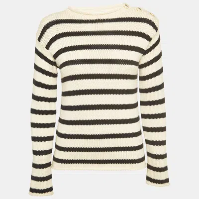 Pre-owned Dior Christian  Black/white Stripe Rib Knit Crew Neck Sweater S