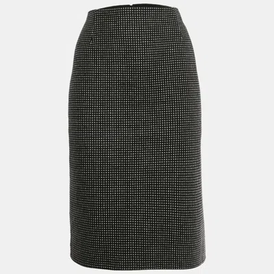 Pre-owned Dior Christian  Black/white Wool Blend Jacquard Pencil Skirt L