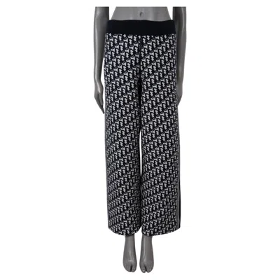 Pre-owned Dior Christian  Blue & Cream Cashmere Reversible Oblique Jacquard Pants S In White