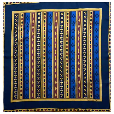 Pre-owned Dior Christian  Blue And Yellow Silk Scarf