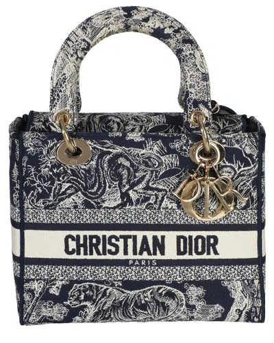 Dior Christian  Blue Canvas Toile De Jouy Embroidered Medium Lady D-lite  (authentic Pre-loved) In Multi