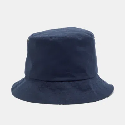 Pre-owned Dior Christian  Blue Cotton Blend Reversible Teddy-d Small Brim Bucket Hat Size 58 In Navy Blue