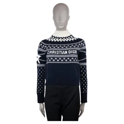 Pre-owned Dior Christian  Blue Cream Wool Cashmere 2021 Alps Sweater 36 Xs In White
