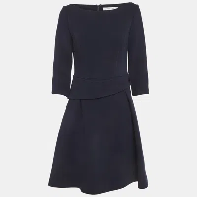 Pre-owned Dior Christian  Blue Crepe Wool Midi Dress M