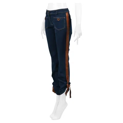 Pre-owned Dior Christian  Blue Denim Jeans With Leather Trim & Ties 2005