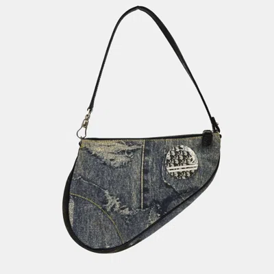 Pre-owned Dior Christian  Blue Denim Print Saddle Handbag