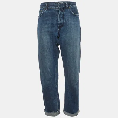 Pre-owned Dior Christian  Blue Denim Raw Edge Hem Boyfriend Jeans M/waist 34" In Silver