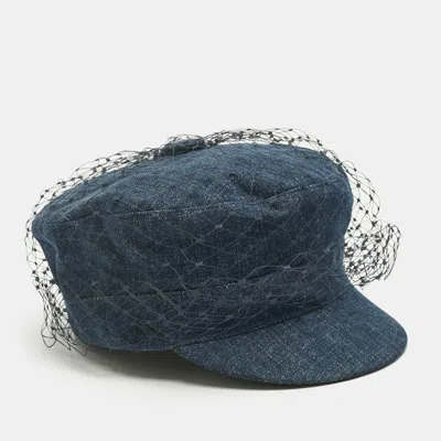 Pre-owned Dior Christian  Blue Denim Veil Detail Arty Cap Size 58