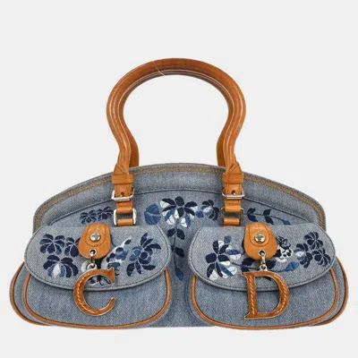 Pre-owned Dior Christian  Blue Embroidery Detective Handbag