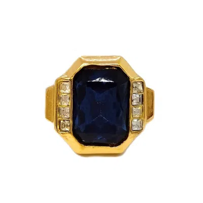 Pre-owned Dior Christian  Blue Gold Band Ring ()