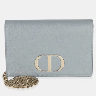 Pre-owned Dior Christian  Blue Grained Calfskin 30 Montaigne 2-in-1 Pouch In Gray