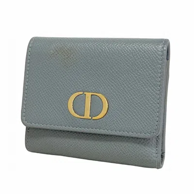 Pre-owned Dior Christian  Blue Gray Leather Wallet (tri-fold) () In Multi