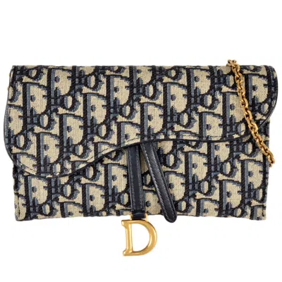 Pre-owned Dior Christian  Blue Jacquard Chain/shoulder Wallet ()