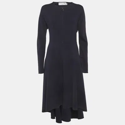Pre-owned Dior Christian  Blue Jersey Zip-up Flared Midi Dress L