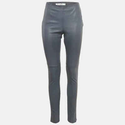 Pre-owned Dior Christian  Blue Leather Skinny Pants M