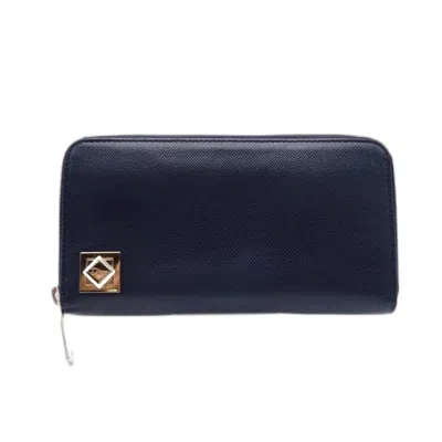 Pre-owned Dior Christian  Blue Navy Leather Long Wallet (bi-fold) ()