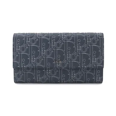 Pre-owned Dior Christian  Blue Navy Leather Long Wallet (bi-fold) () In Blue, Navy
