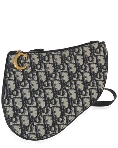 Pre-owned Dior Christian  Blue Oblique Canvas Triple Saddle Pouch (authentic Pre-loved)