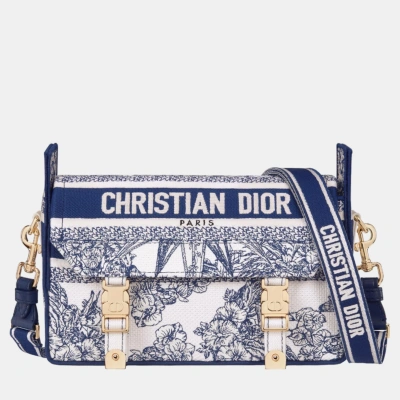 Pre-owned Dior Christian  Blue Oblique Embroidery Small Camp Bag