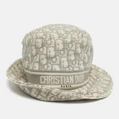 Pre-owned Dior Christian  Blue Oblique Jacquard Bucket Hat 57cm