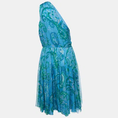 Pre-owned Dior Christian  Blue Paisley Printed One Shoulder Mini Dress L