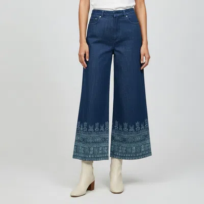 Pre-owned Dior Christian  Blue Printed Denim Wide Leg Jeans L/waist 30"