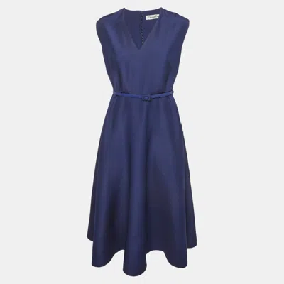 Pre-owned Dior Christian  Blue Silk Blend Flared Midi Dress L