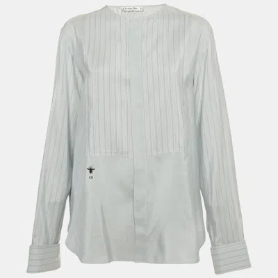 Pre-owned Dior Christian  Blue Striped Silk Full Sleeve Blouse Xl
