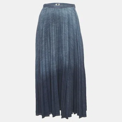 Pre-owned Dior Christian  Blue Tie-dye Denim Pleated Midi Skirt L