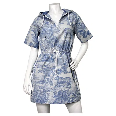 Pre-owned Dior Christian  Blue Toile De Jouy Hooded Mini Dress Circa 2021
