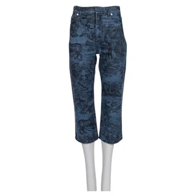Pre-owned Dior Christian  Blue Toile Print Denim Capri Pants It 40 Cropped
