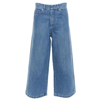 Pre-owned Dior Christian  Blue Washed Darted Pockets Wide Mid Waist Cropped Jeans