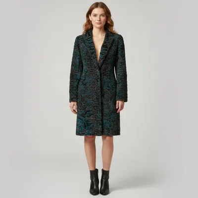 Pre-owned Dior Christian  Blue/black Textured Fur Astrakhan Mid Length Coat M